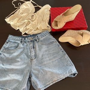 Tank top brand new & Jean shorts & mules size 8
